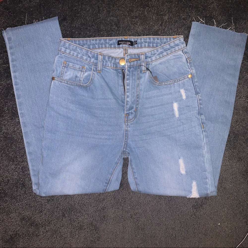 Nasty Gal Push my Luck Distressed Mom Jeans